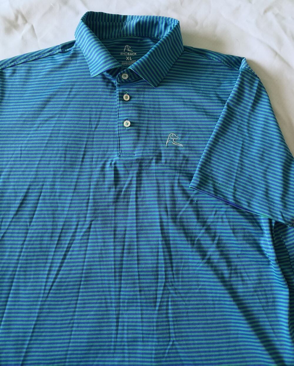 Rhoback Men’s Golf Polo Shirt Green Blue Striped XL Extra Large